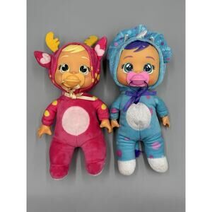 Cry Babies Baby Tiny Cuddles Reindeer & Dinosaur Dolls Lot Of 2